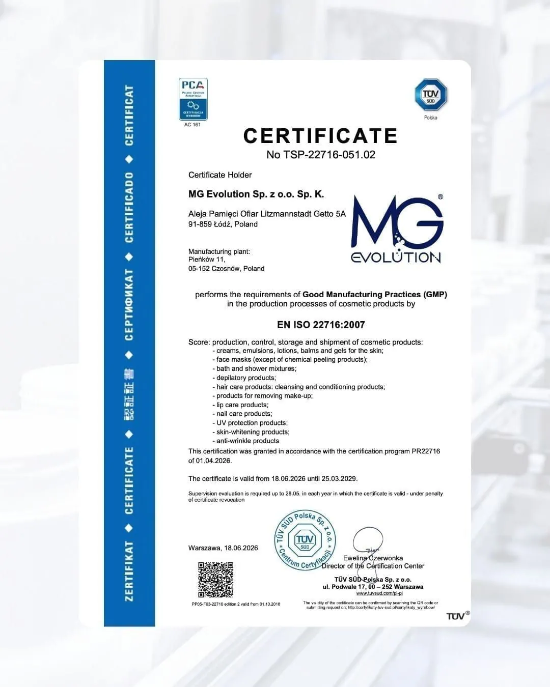 MG Evolution bestätigt erneut die Konformität mit ISO 22716 (GMP) – was bedeutet das für Kosmetikmarken?